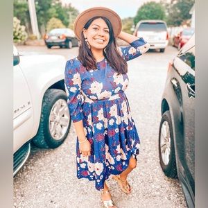 Simple Flavor Women's Floral Evening Flare Vintage Midi Dress 3/4 Sleeve